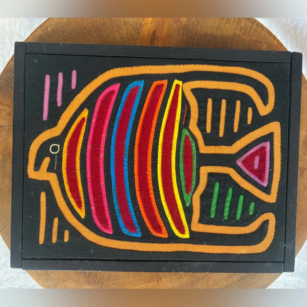Framed Mola Textile Art - Multicolor Fish